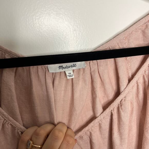 Madewell Women's Plus Lorelei Linen Blend Tiered Mini Dress Size 1X Pink - Picture 6 of 9
